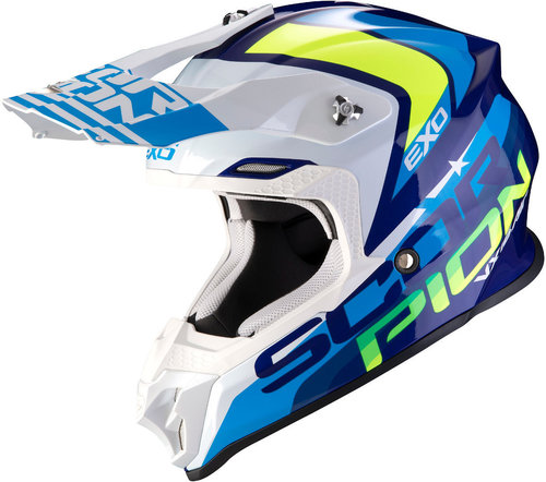 Scorpion VX-16 Air Nation Casco de Motocross Blanco Turquesa Azul M