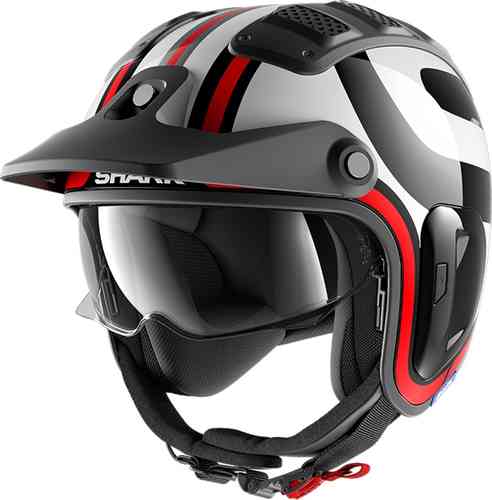 Shark X-Drak 2 Thrust R Casco Jet Negro Blanco Rojo XS