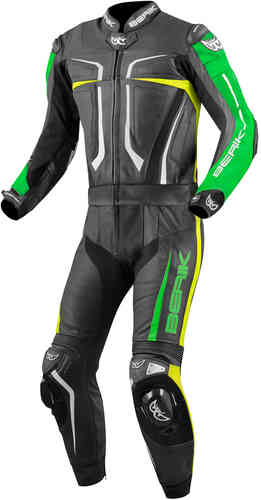 Berik Flumatic Evo Traje de cuero de motocicleta de dos piezas Negro Verde Amarillo 52