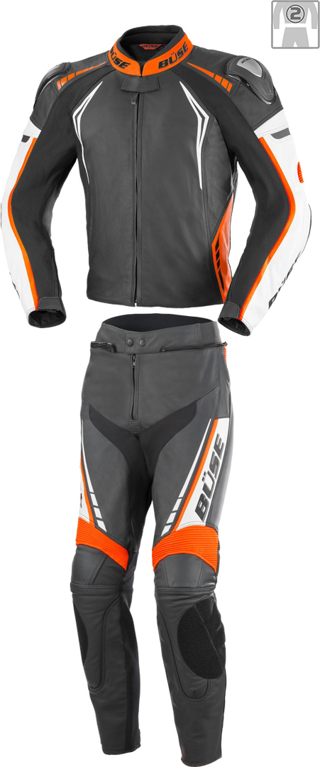 Büse Silverstone Pro 2-Teiler Damen Motorrad Lederkombi, schwarz-weiss-orange, Größe 38