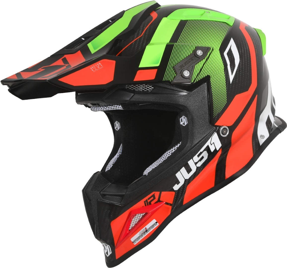 Just1 J12 Vector Carbon Motocross Helmet, black-red-green, Size XS, black-red-green, Size XS