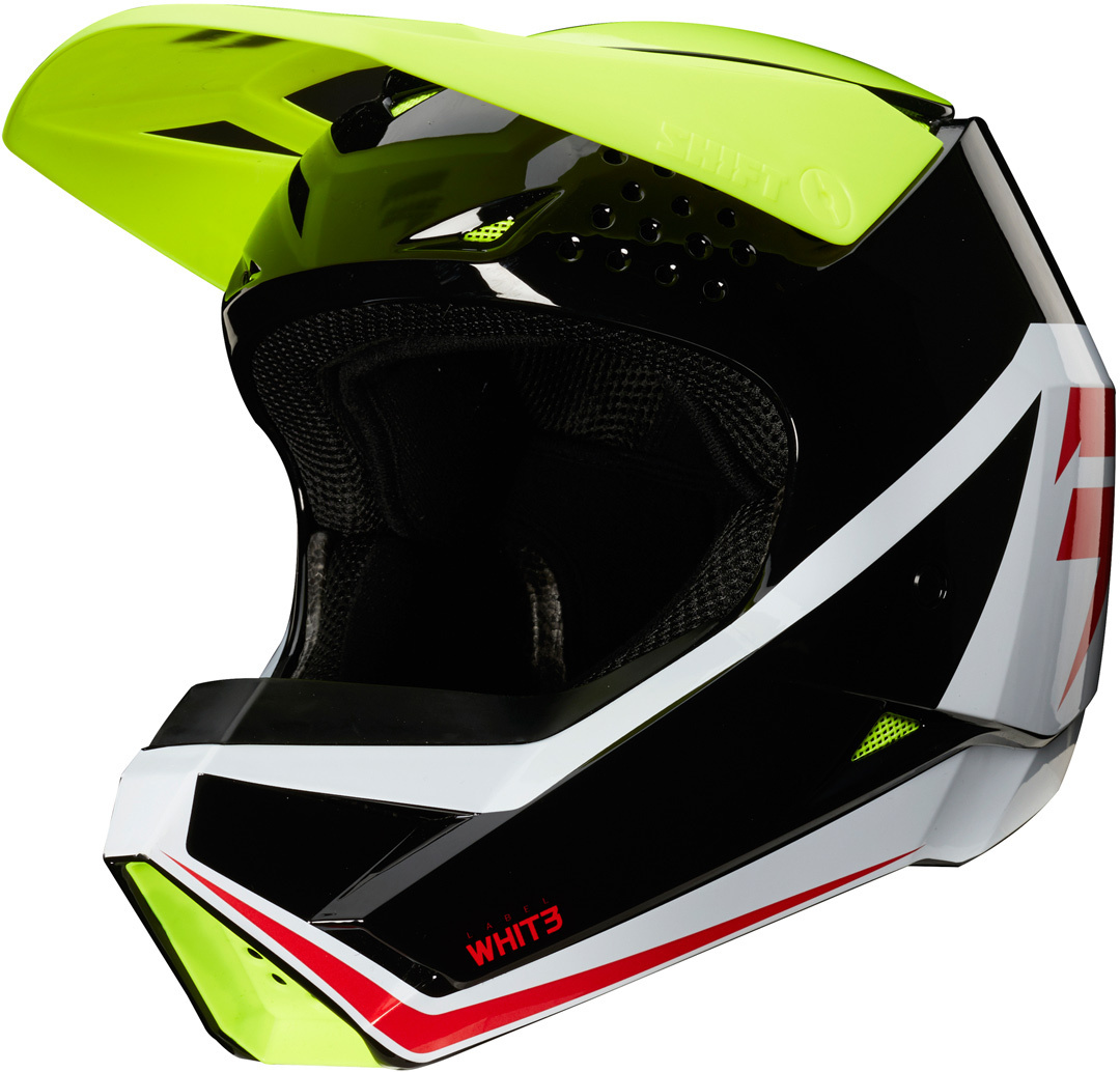 Shift Whit3 Label Race Graphic Kids Motocross Helmet, black-white-yellow, Size S, black-white-yellow, Size S