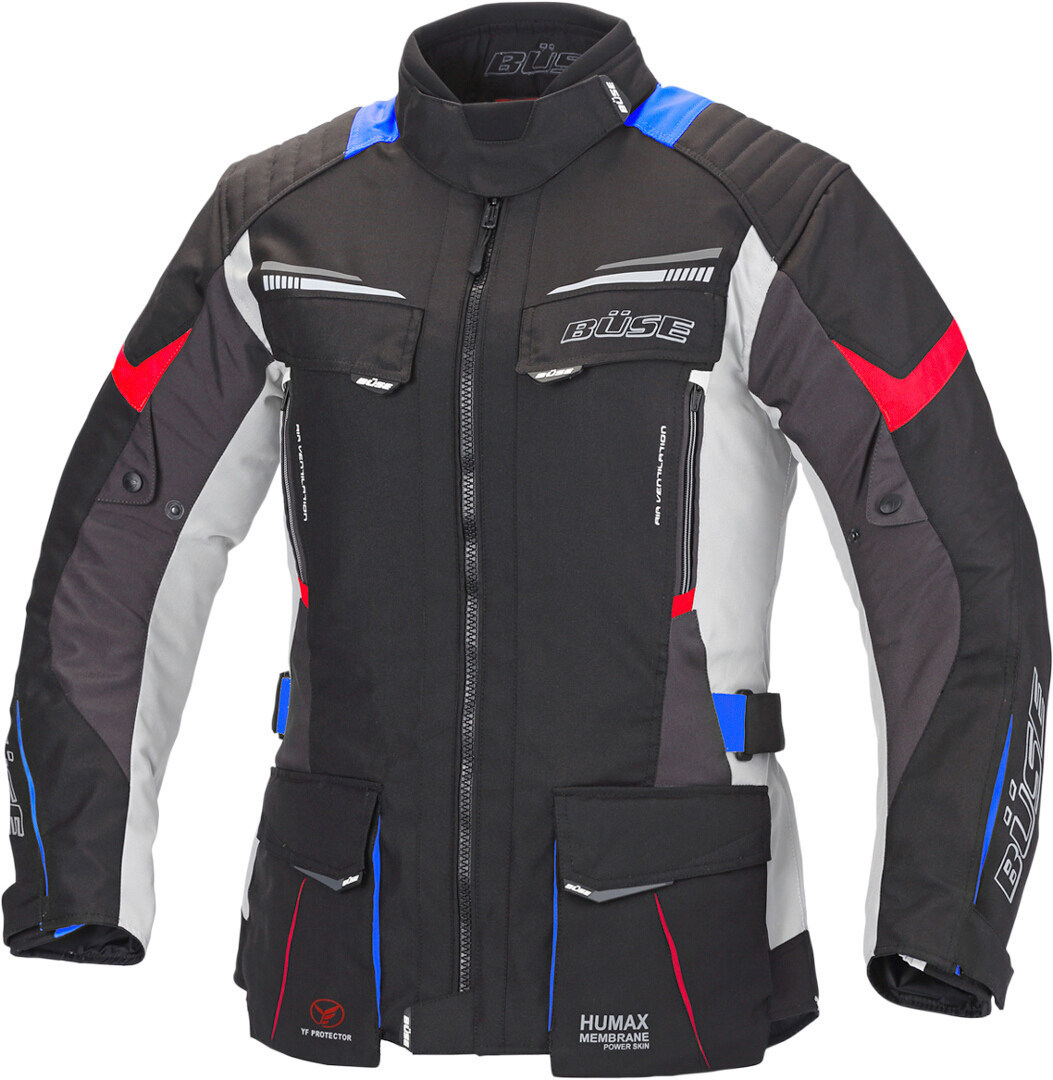 Büse Lago Pro Damen Motorrad Textiljacke, grau-rot-blau, Größe 40