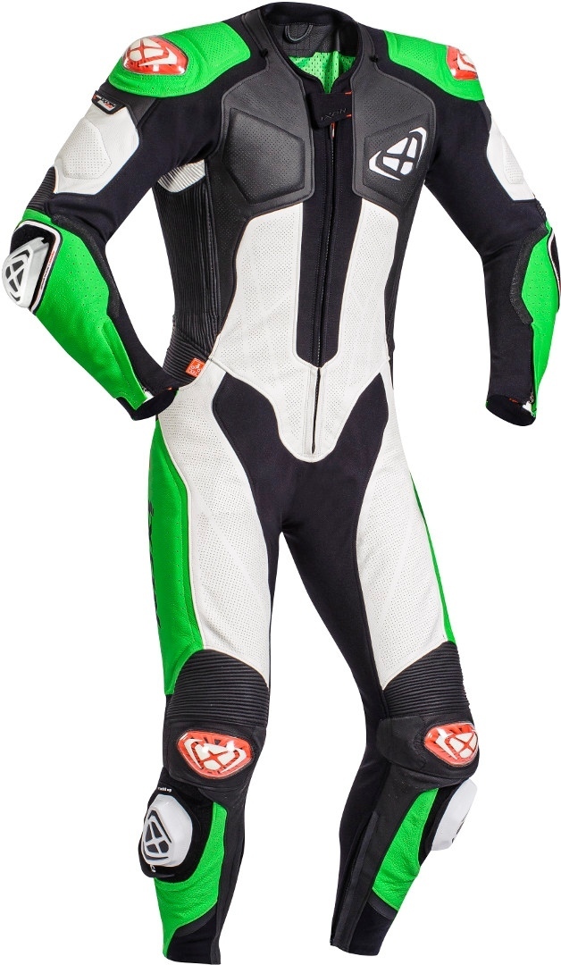 Ixon Vendetta Evo One Piece Motorcycle Leather Suit, black-white-green, Size XL, black-white-green, Size XL