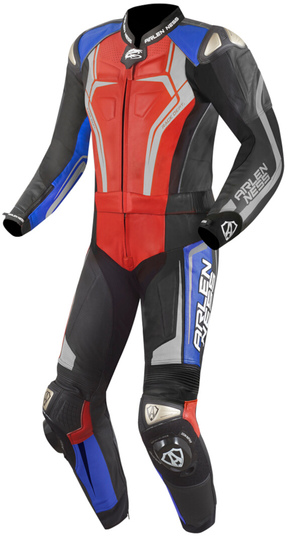 Arlen Ness Race-X Todelt motorcykel læderdragt, sort-rød-blå, størrelse 52