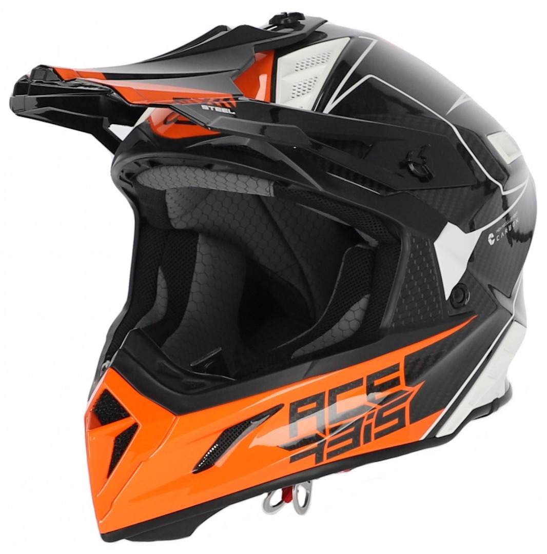 Acerbis Steel Carbon Grafics Motocross Helmet, black-white-orange, Size S, black-white-orange, Size S