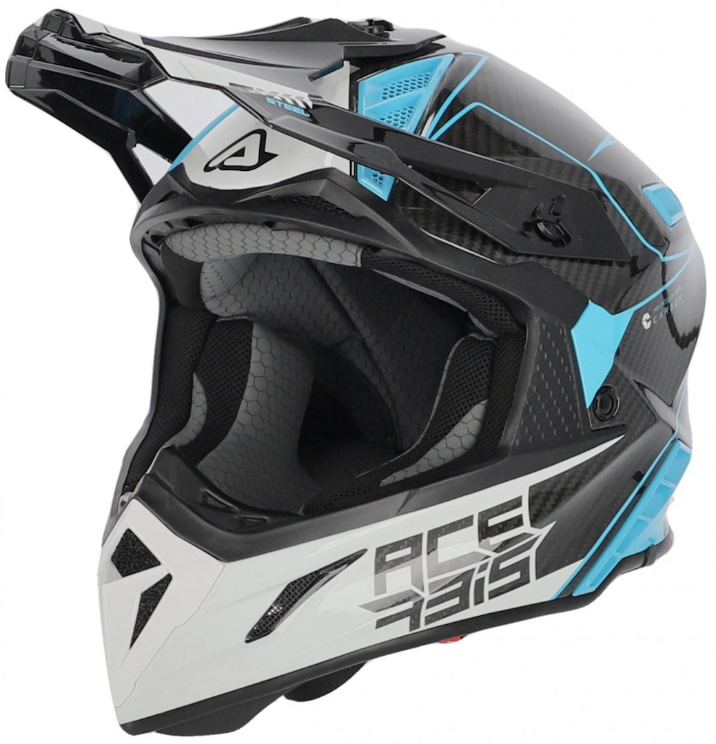 Acerbis Steel Carbon Grafics Motocross Helmet, black-white-blue, Size XL, black-white-blue, Size XL