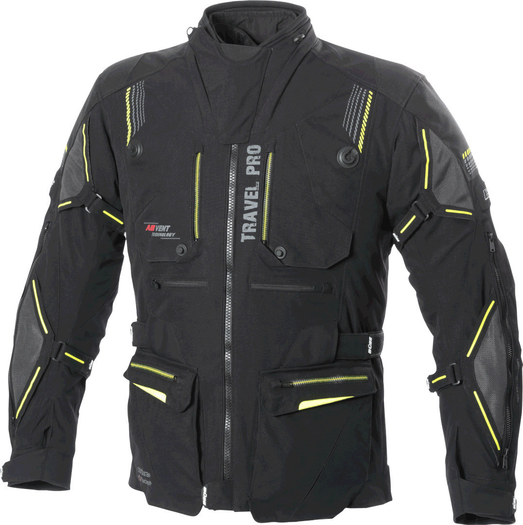 Büse Travel Pro Motorcycle Textile Jacket, black-grey-yellow, Size 56, black-grey-yellow, Size 56