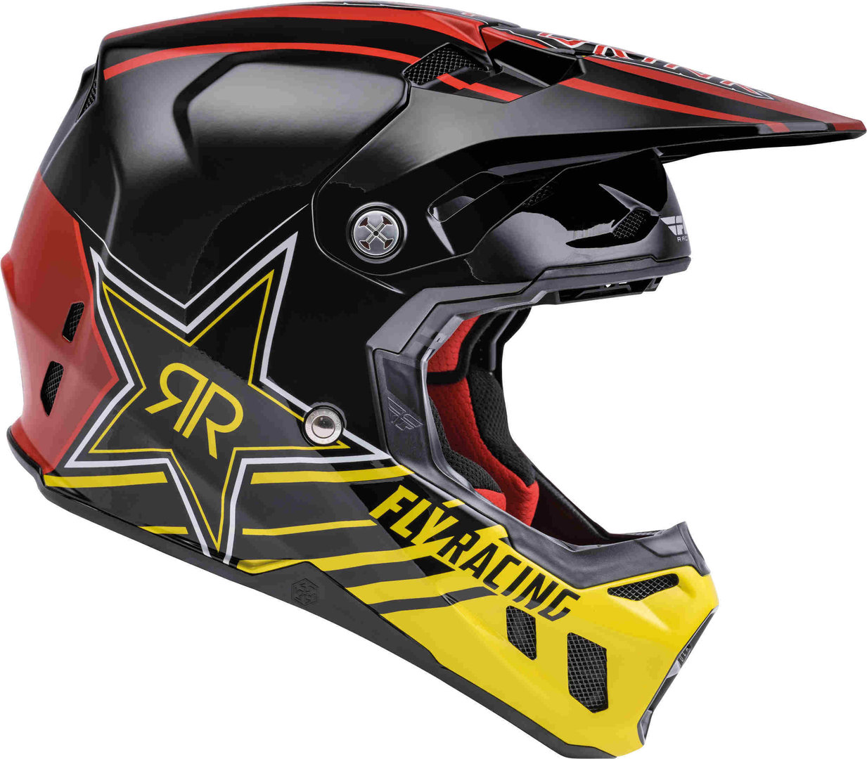 Fly Racing Formula CC Driver Rockstar Motocross Helm, schwarz-rot-gelb, Größe XS