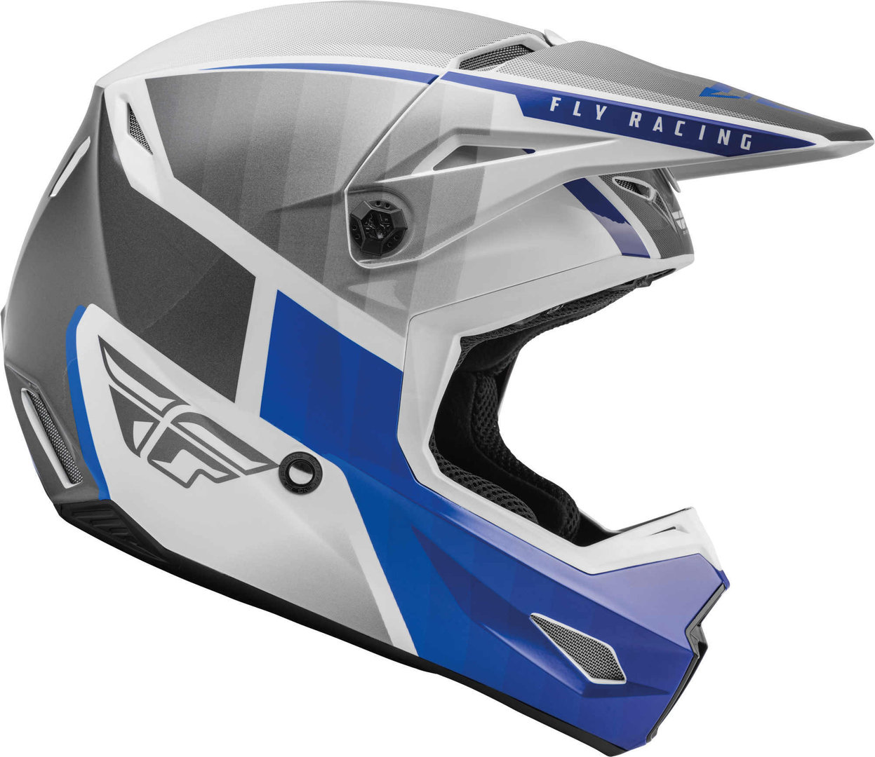 Fly Racing Kinetic Drift Motocross Helm, grau-weiss-blau, Größe XL