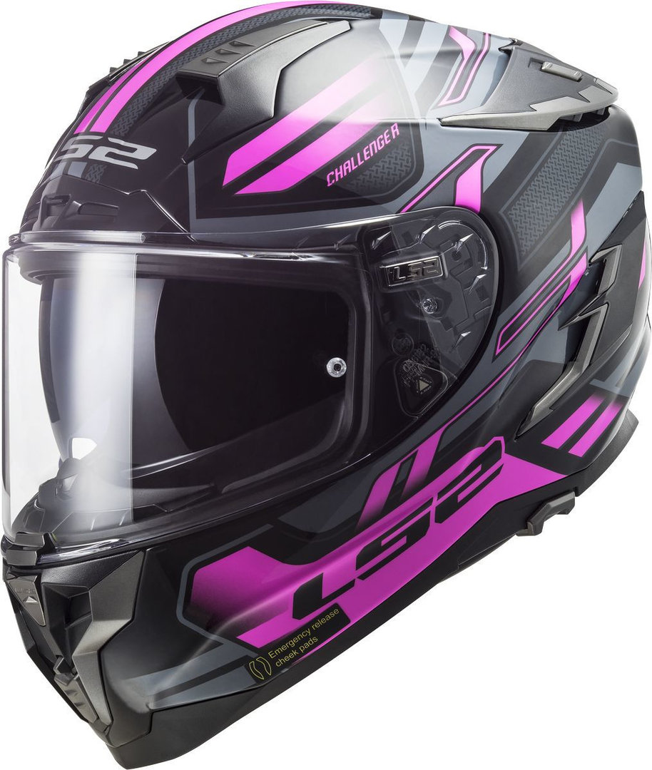 LS2 FF327 Challenger Spin Helm, schwarz-pink, Größe L