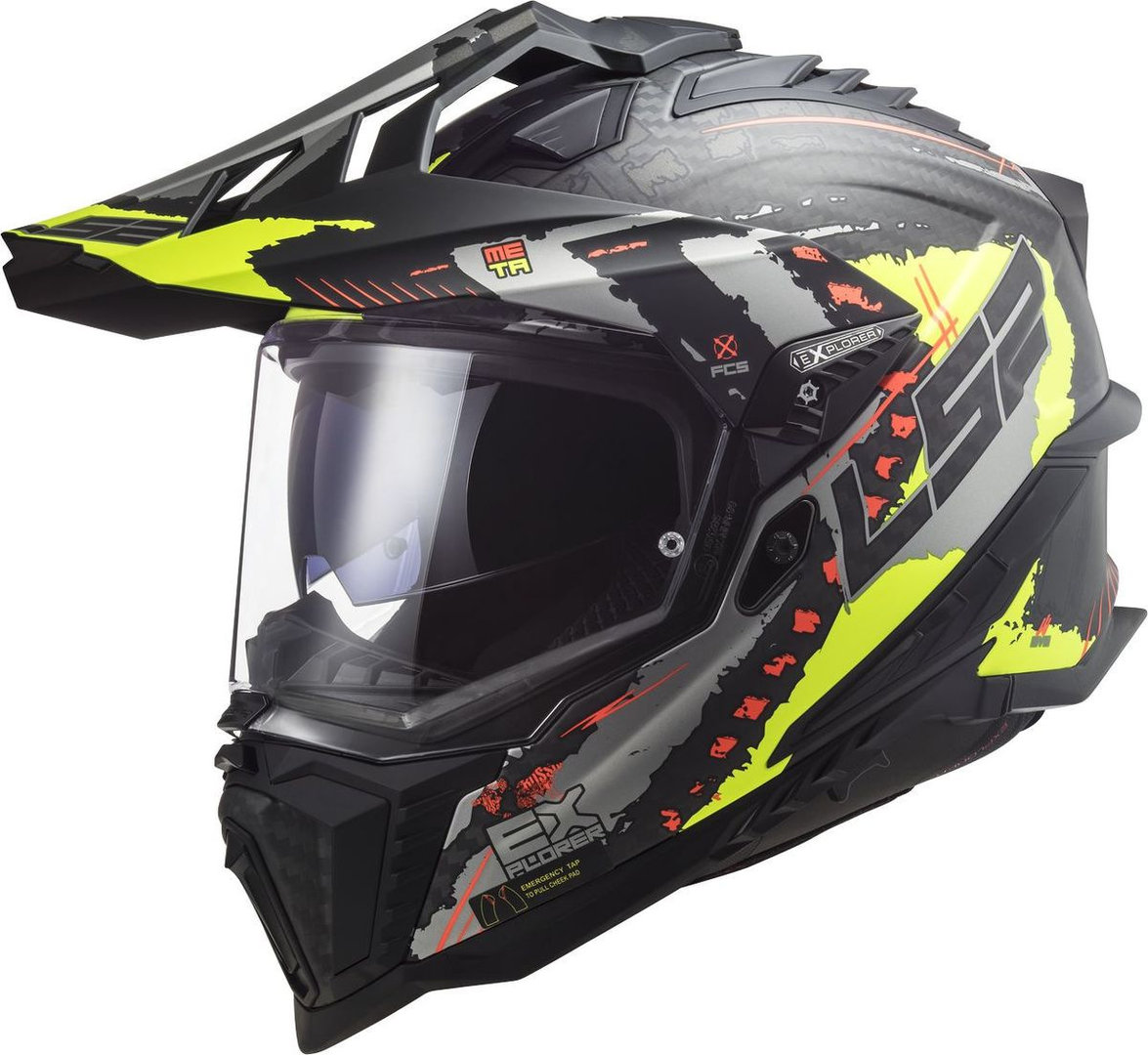 LS2 MX701 Explorer C Extend Carbon Motocross Helmet, black-yellow, Size XL, black-yellow, Size XL