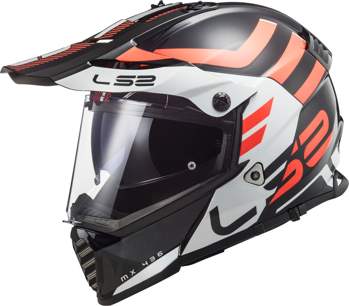 LS2 MX436 Pioneer Evo Adventurer Motocross Helm, schwarz-weiss-orange, Größe 2XS