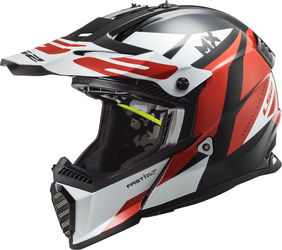LS2 MX437 Fast Mini Evo Strike Kinder Motocross Helm, schwarz-weiss-rot, Größe 2XS XS