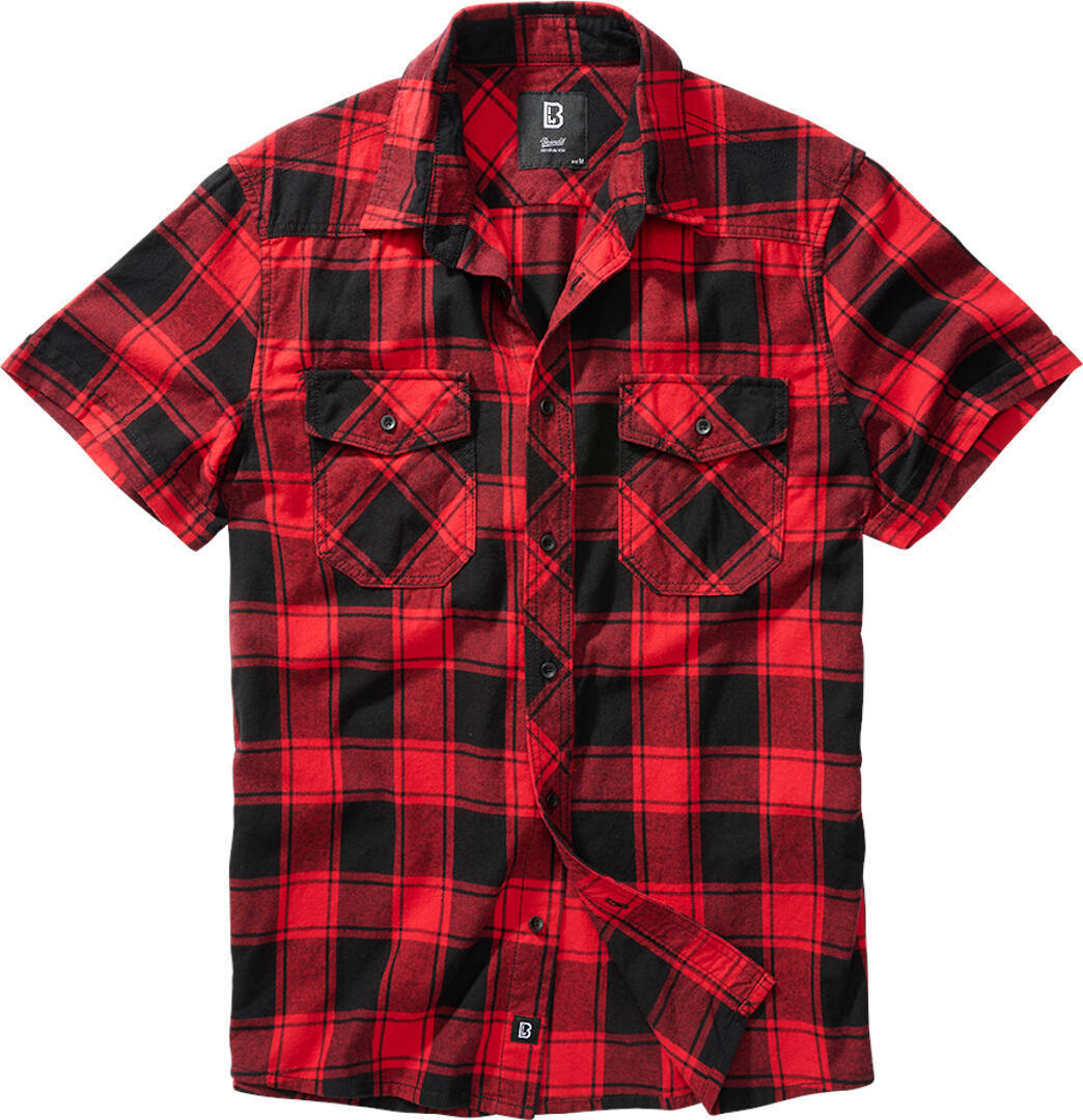 Brandit Checkshirt Kurzarmhemd, schwarz-rot, Größe 5XL für Männer