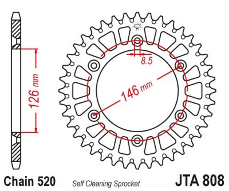 JT SPROCKETS Aluminium Ultra-Light Self-Cleaning Rear Sprocket 808 - 520