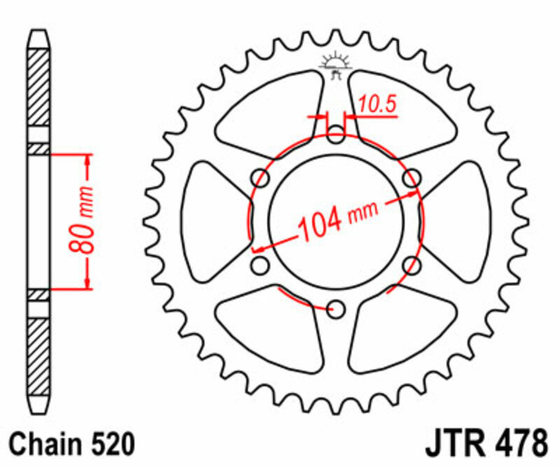 JT SPROCKETS Corona standard in acciaio 478 - 520