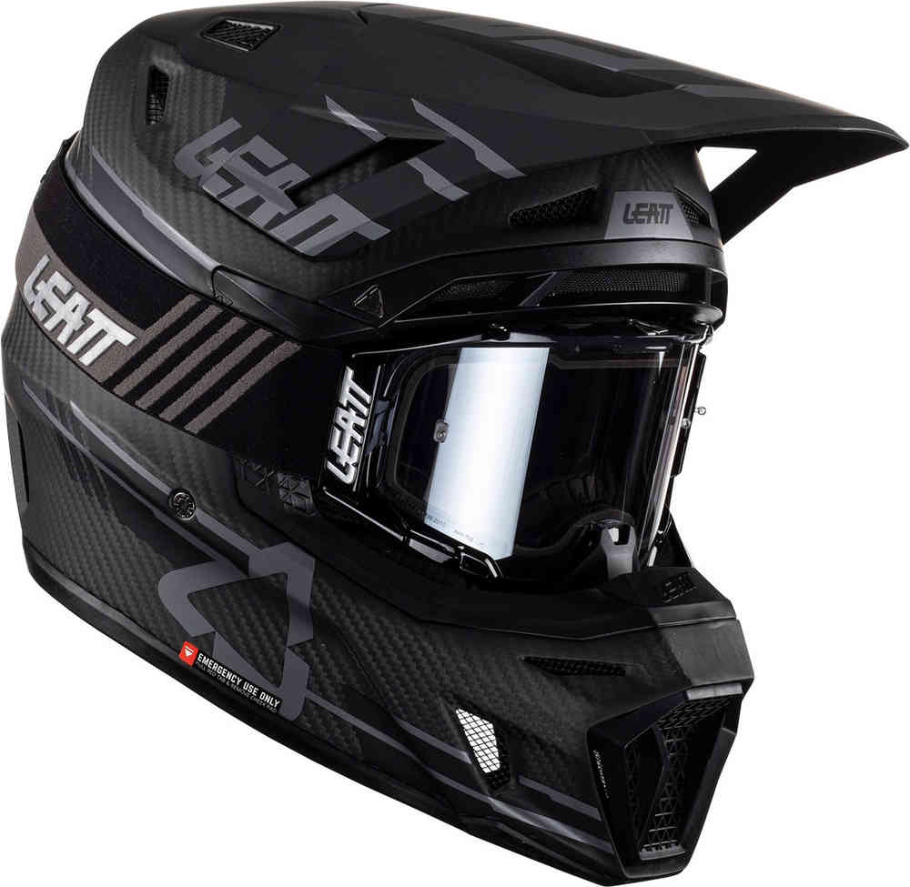 Leatt 9.5 Carbon Stealth Motocross hjelm med beskyttelsesbriller