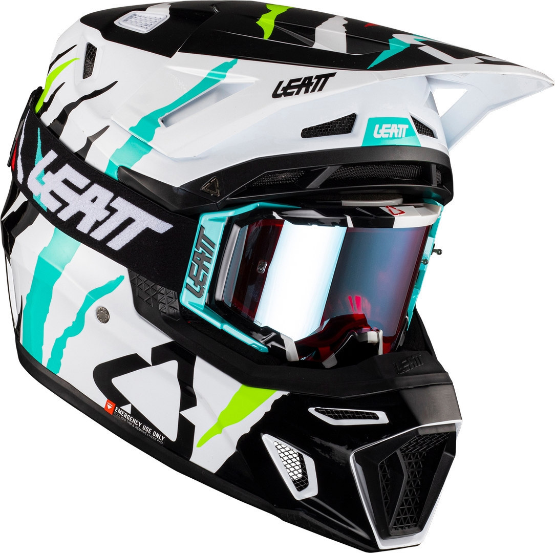 Leatt 8.5 Tiger Motocross Helmet with Goggles, black-white-red-green, Size XL, black-white-red-green, Size XL
