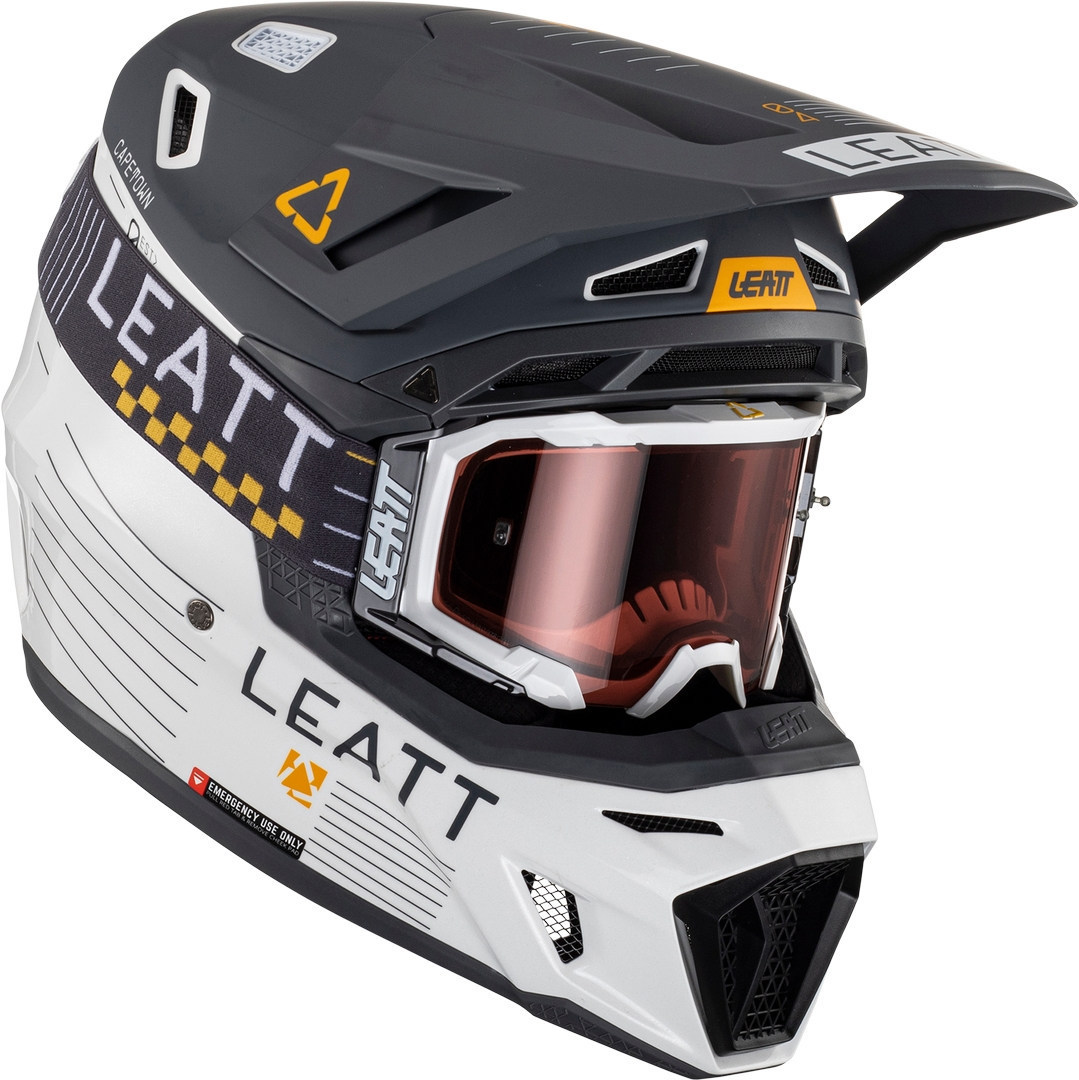 Leatt 8.5 Metallic Motocross Helm mit Brille, schwarz-grau-weiss, Größe S