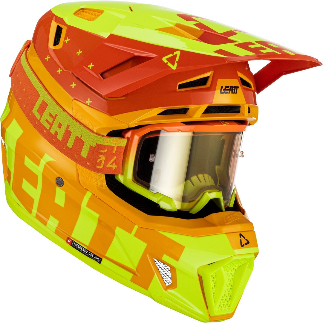 Leatt 7.5 Tricolor Motocross Helmet with Goggles, yellow-orange, Size L, yellow-orange, Size L