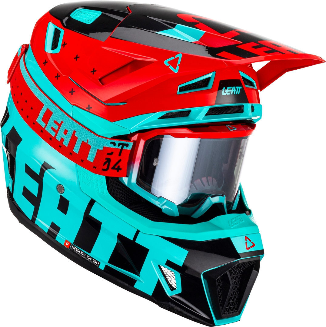 Leatt 7.5 Tricolor Motocross Helmet with Goggles, red-blue, Size S, red-blue, Size S