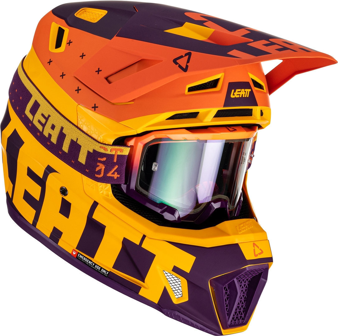 Leatt 7.5 Tricolor Motocross Helmet with Goggles, orange, Size L, orange, Size L