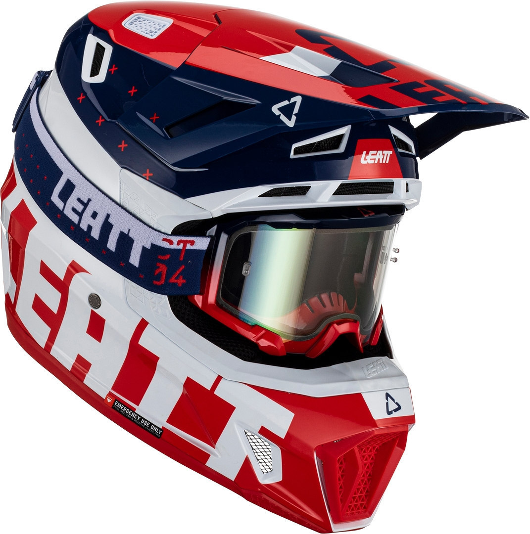 Leatt 7.5 Tricolor Motocross Helmet with Goggles, white-red-blue, Size S, white-red-blue, Size S