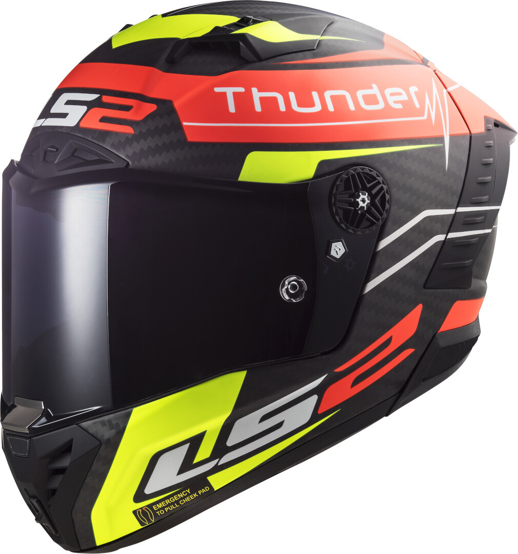 LS2 FF805 Thunder Black Attack Carbon Helm, rot-gelb, Größe XS