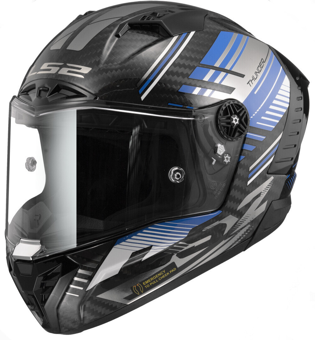 LS2 FF805 Thunder Volt Carbon Helm, schwarz-blau, Größe XS