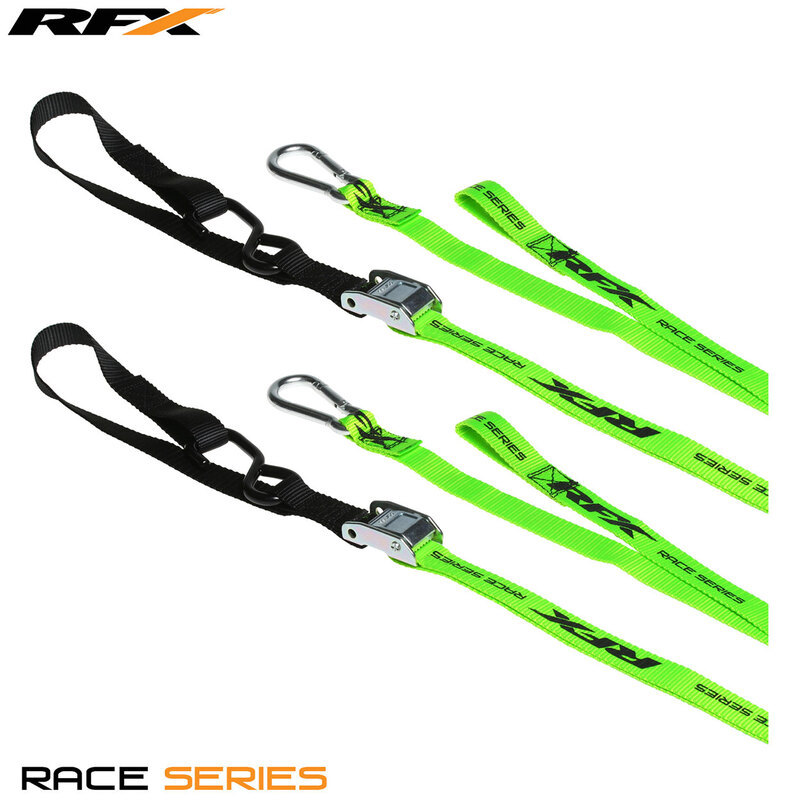 RFX Serie 1.0 Race tie-down ringer (Høy synlighet / svart) med ekstra spenne og karabinkrok klips