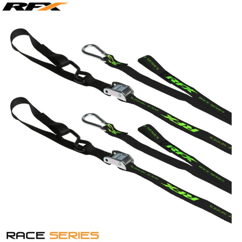RFX Serie 1.0 Race surrningsringar (svart/hög synlighet) med extra spänne och karbinhakeklämma.