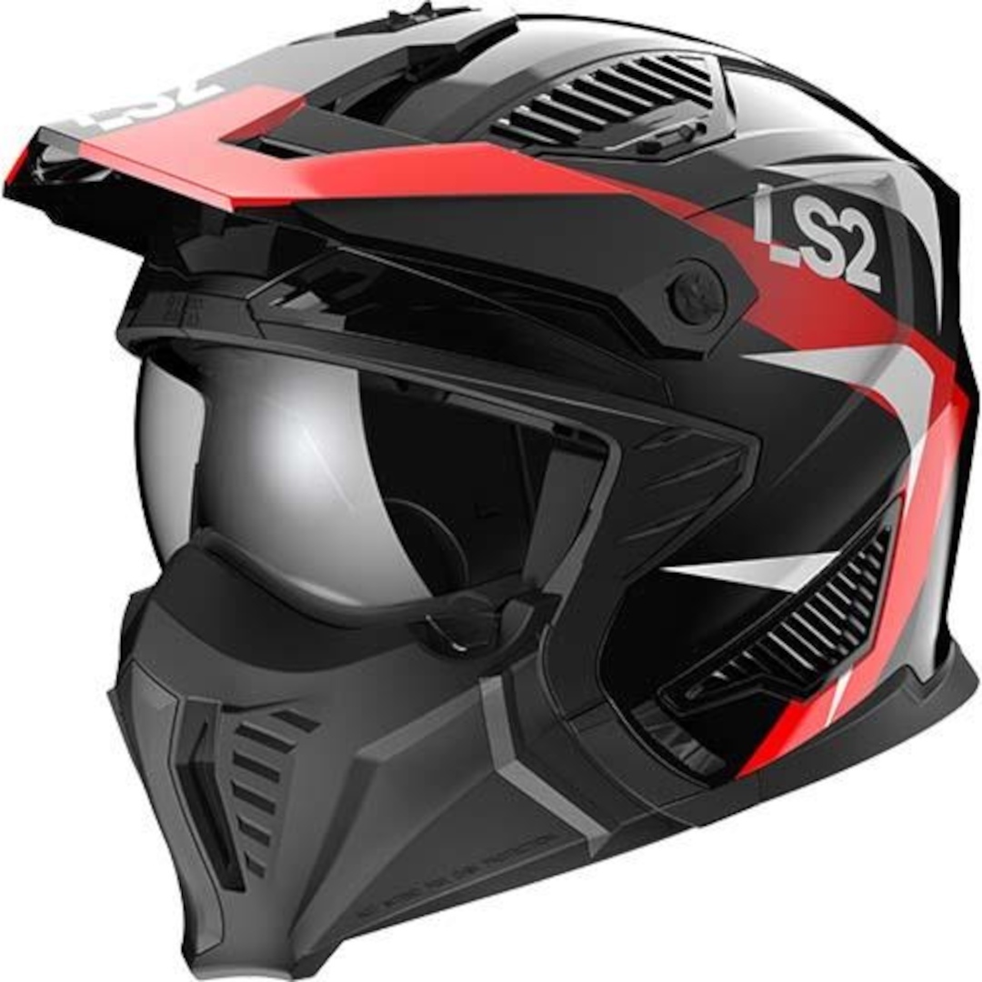 LS2 OF606 Drifter Triality Helm, schwarz-rot-silber, Größe XS