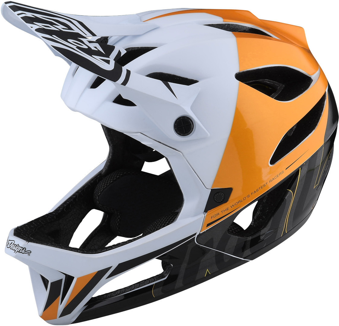 Troy Lee Designs MIPS Stage Nova Casco da discesa, bianco-giallo, dimensione XL 2XL