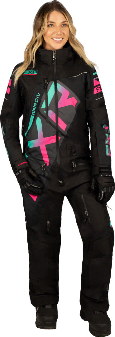 FXR CX Lite 2023 Ladies One Piece Snowmobile Suit, black-pink, Size 14 for Women, black-pink, Size 14 for Women