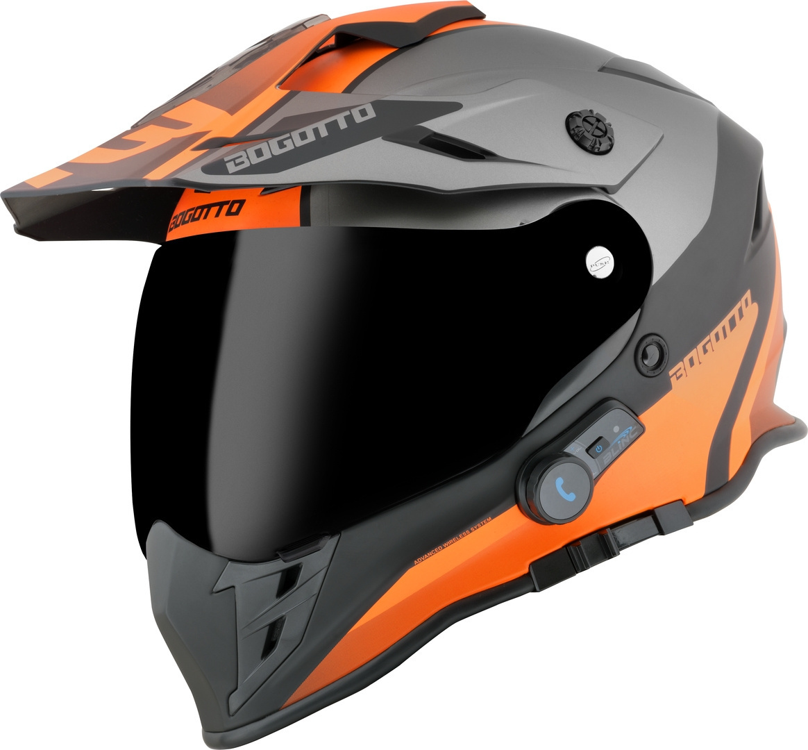 Bogotto H331 BT Tour EVO Bluetooth Enduro hjelm, sort-grå-orange, størrelse XS