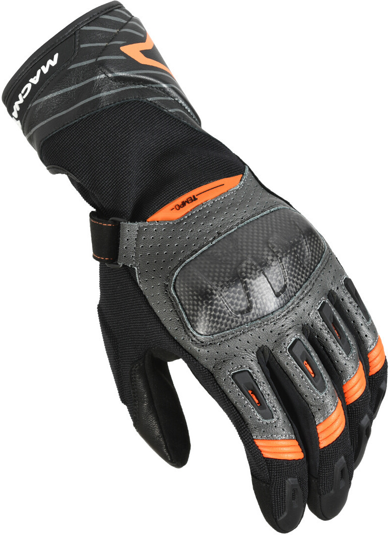 Macna Tempo perforierte Motorrad Handschuhe, schwarz-orange, Größe M
