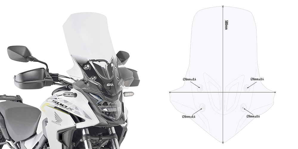 GIVI voorruit transparant, >540 mm hoog, 450 mm breed voor Honda CB500 X (19-21), ABE 38743 Voorruit