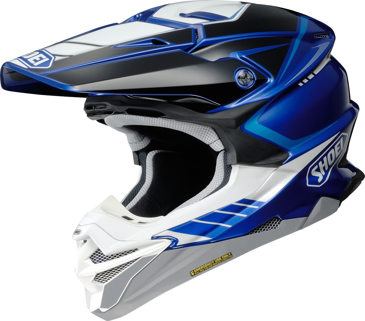 Shoei VFX-WR 06 Jammer Motocross Helm, schwarz-weiss-blau, Größe S