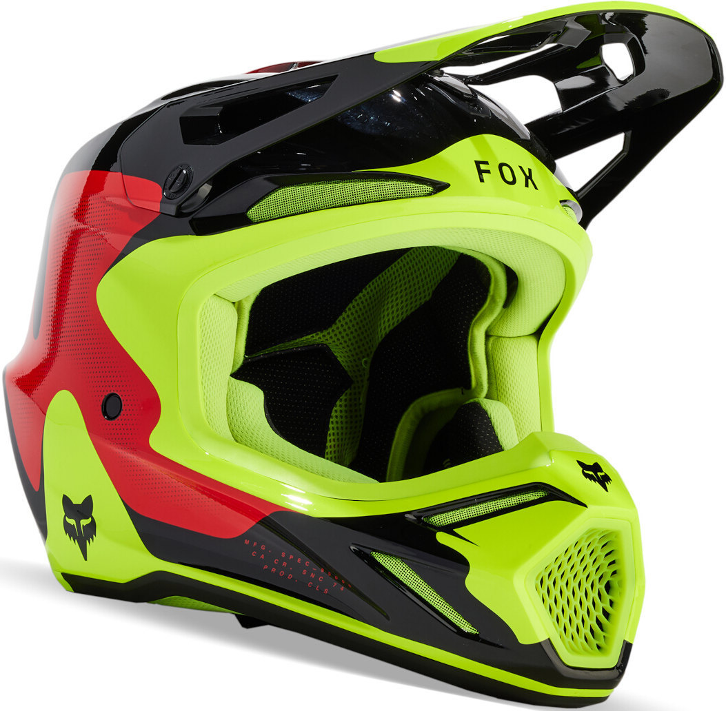 FOX V3 Revise MIPS Motocross Helm, schwarz-rot-gelb, Größe S