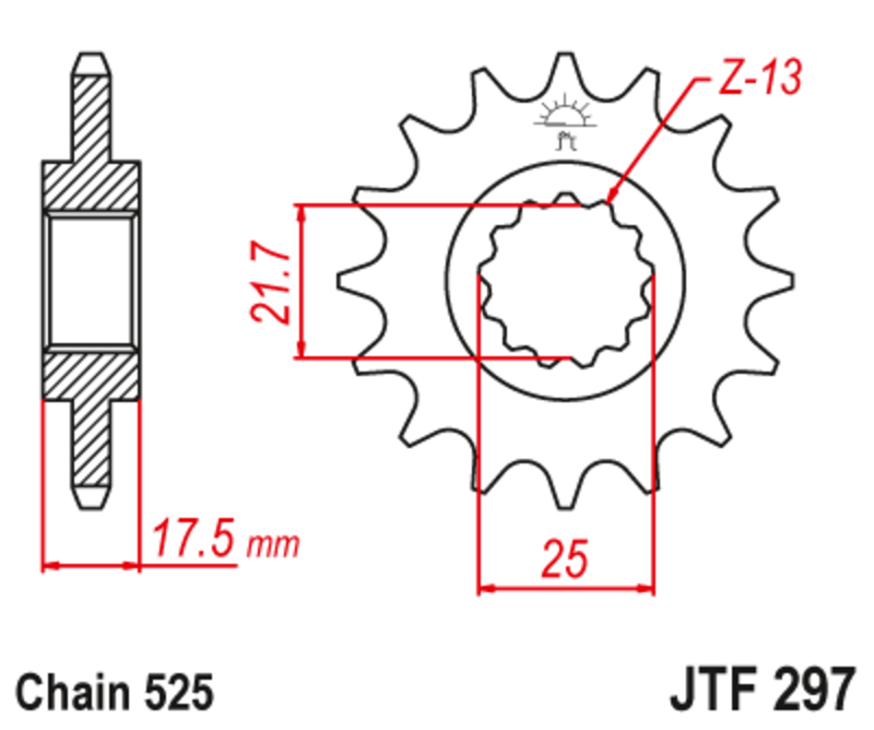 JT SPROCKETS 钢制无噪音前链轮 297 - 525