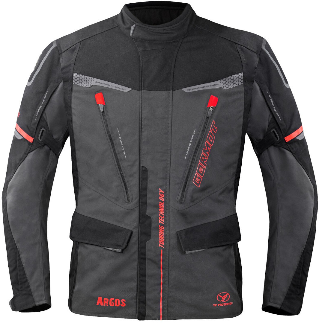 Germot Argos wasserdichte Motorrad Textiljacke, schwarz-grau-rot, Größe 4XL