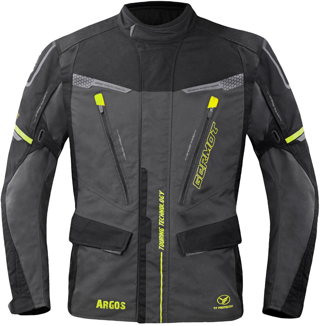 Germot Argos wasserdichte Motorrad Textiljacke, schwarz-grau-gelb, Größe 4XL